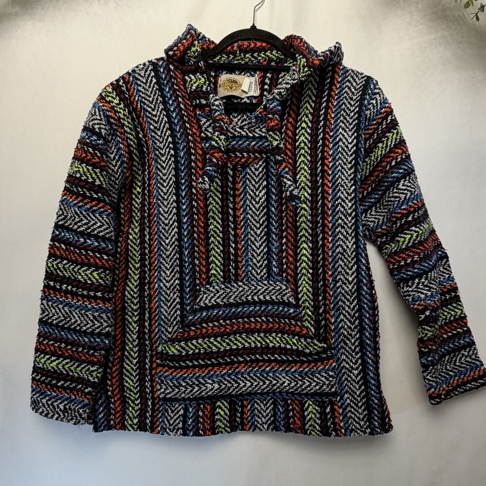 Earth Ragz Multi-Color Striped Baja Hoodie Drug Rug Size Small